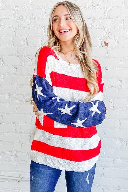 And The Why American Flag Long Sleeve Sweater