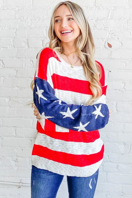 And The Why American Flag Long Sleeve Sweater