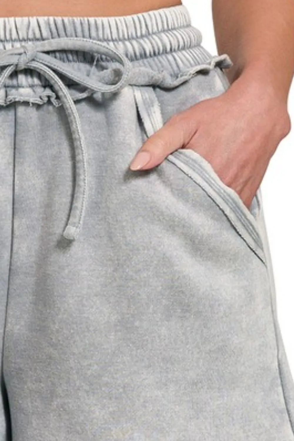 Acid Wash Fleece Drawstring Shorts With Pockets