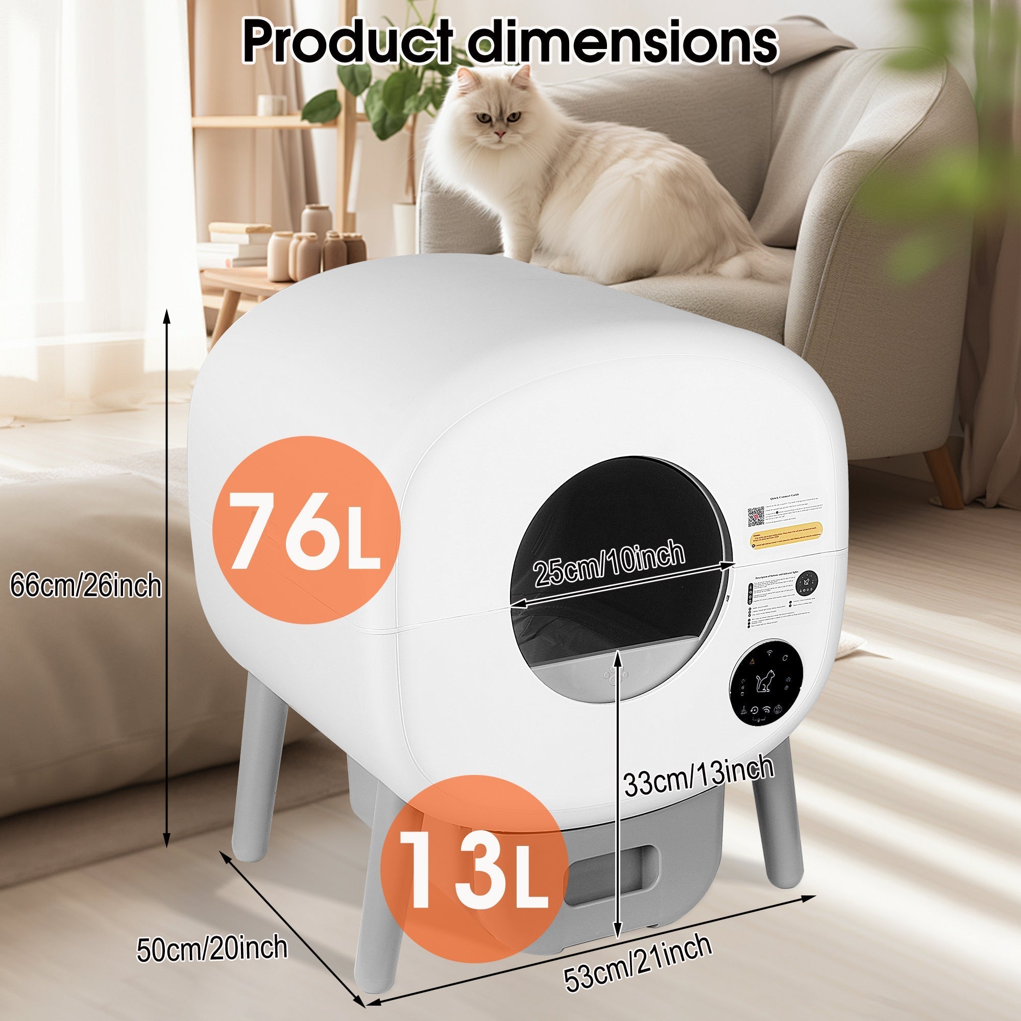 Automatic Smart Cat Litter Box, Large Capacity Self-Cleaning Litter Box with Infrared/Gravity/Ambient Light Function(Model B)