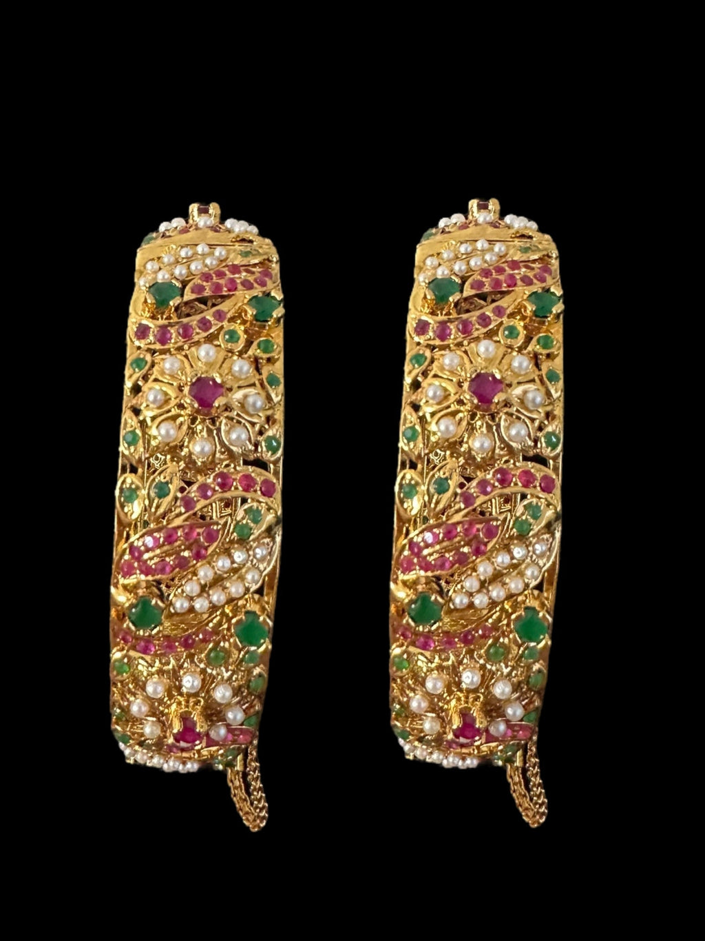 B810 Jadau bangles in ruby emerald pearl ( READY TO SHIP )