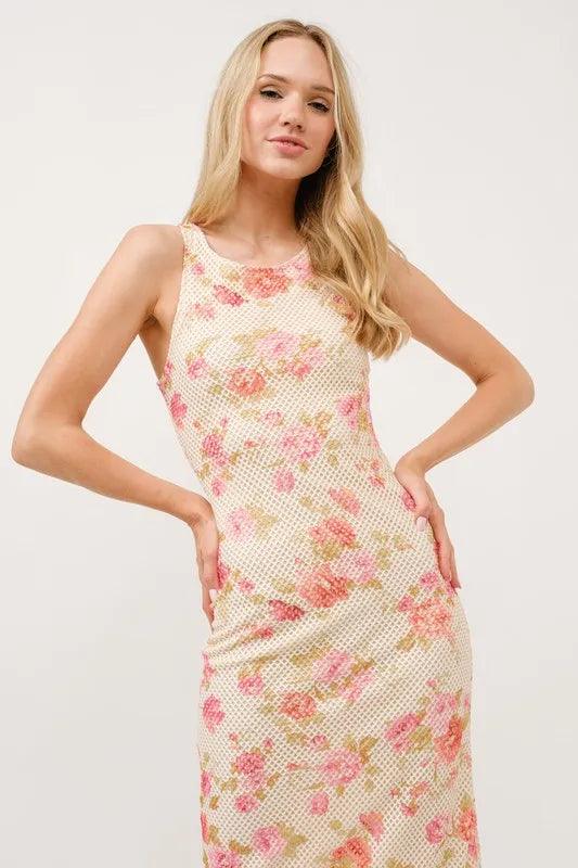 And The Why Floral Fishnet Bodycon Midi Dress