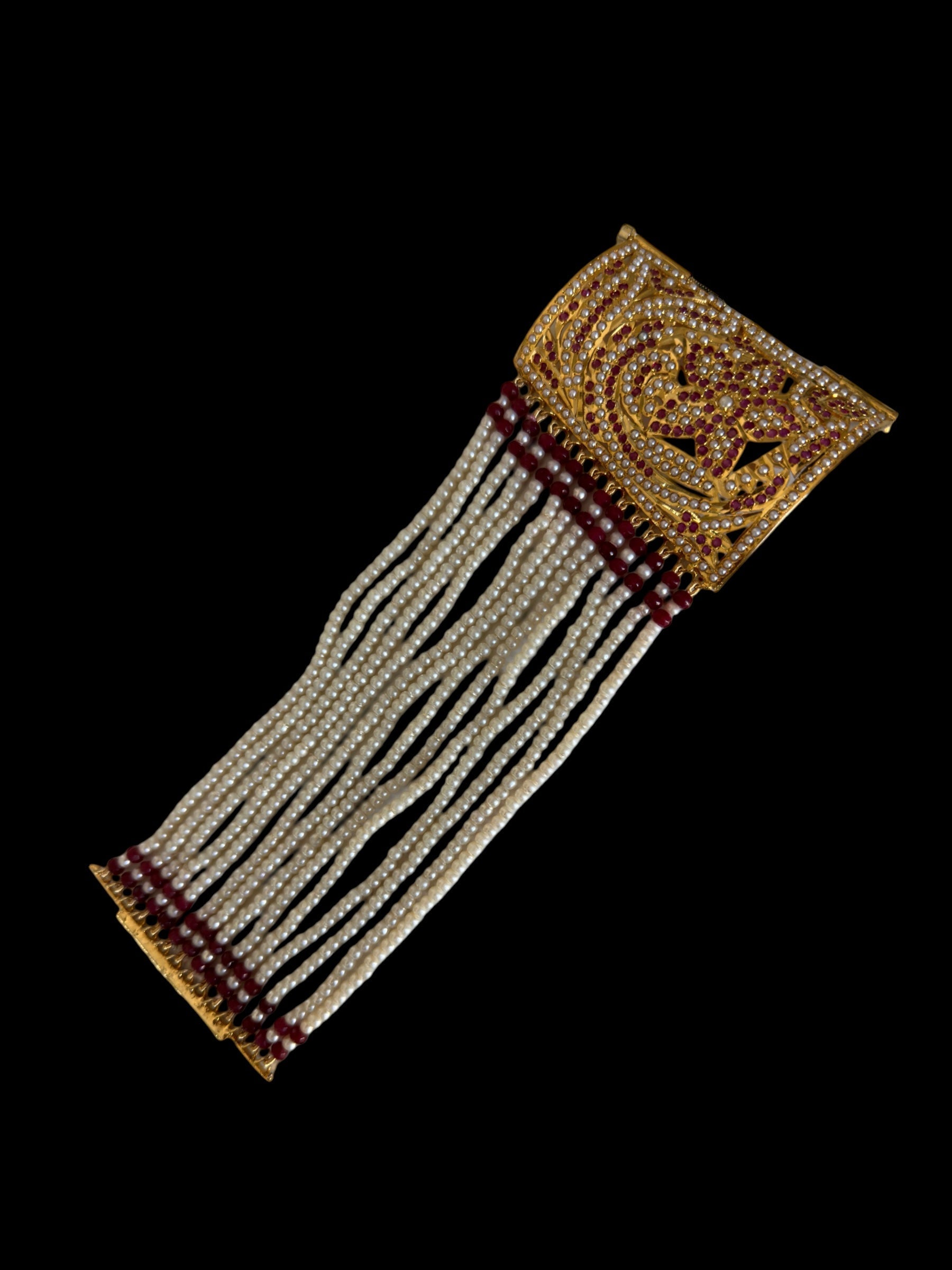 B198 Jadau bahi / bracelet - Ruby pearl ( READY TO SHIP  )