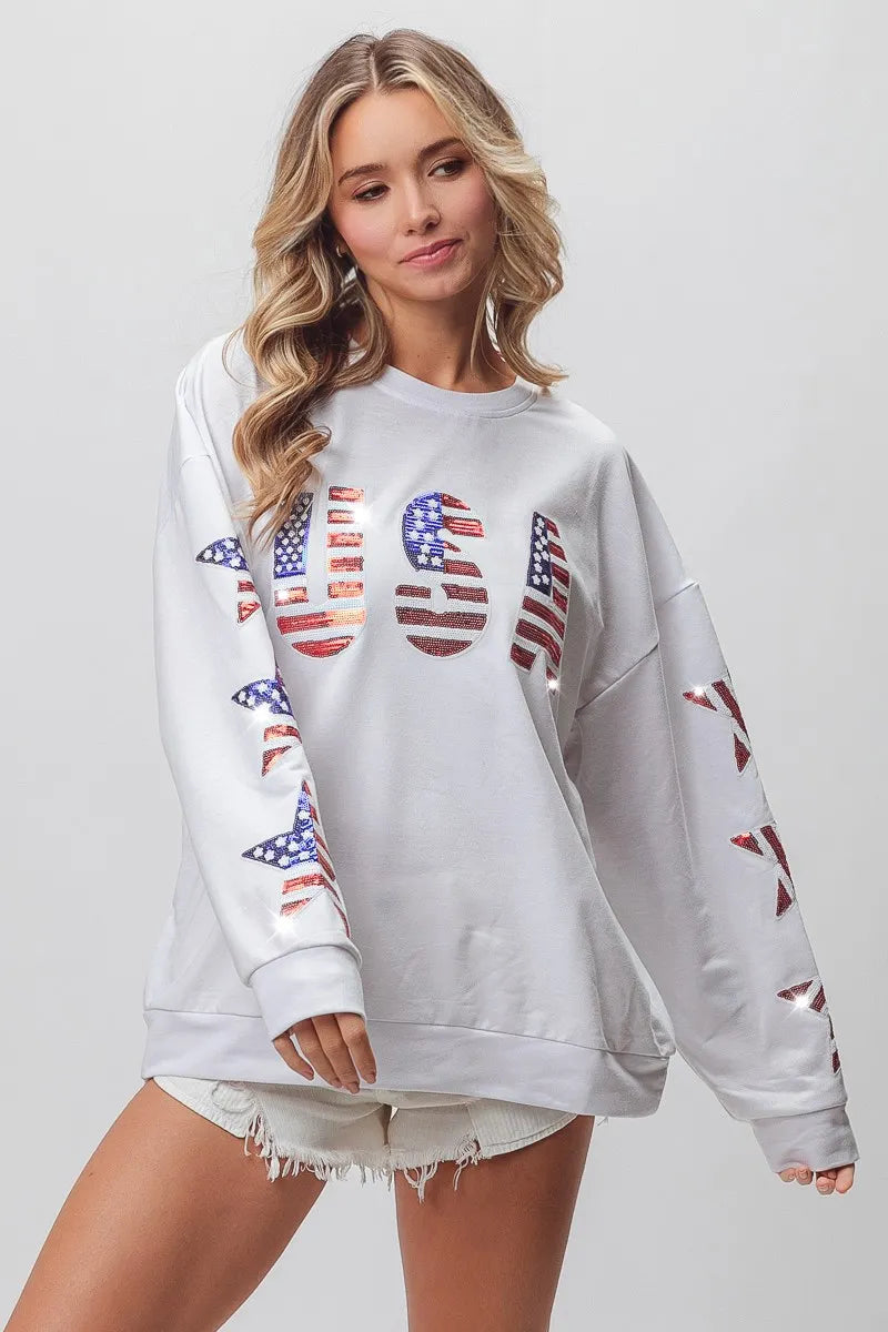 American Flag USA and Star Sequin Sweatshirt
