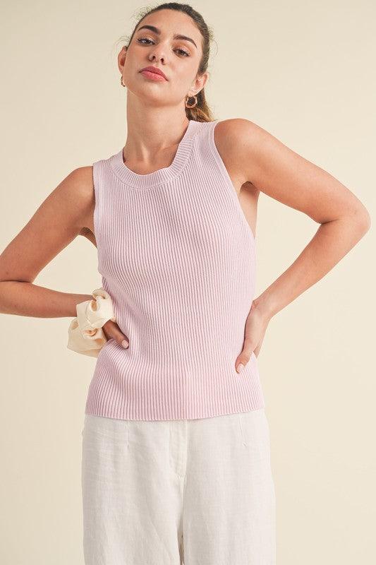 Aemi + Co Ribbed Round Neck Knit Tank Top