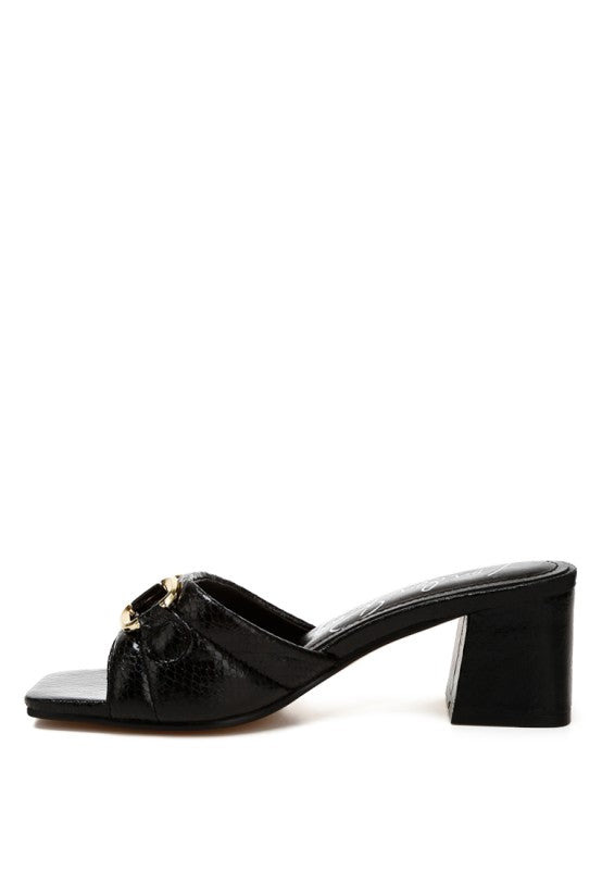 Bellamy Horsebit Detail Snake Print Sandals