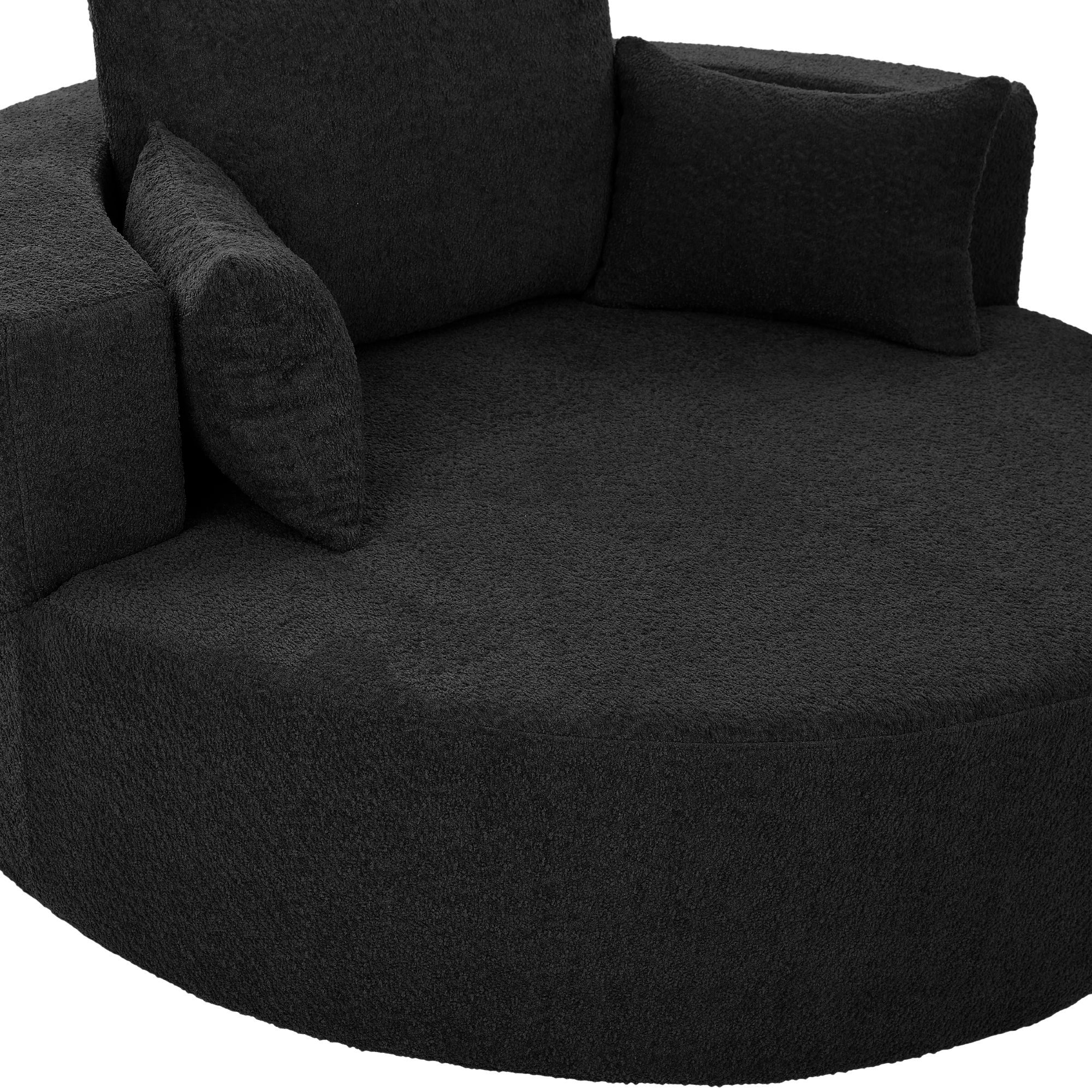 360° Swivel Accent Barrel Chair with Removable Pillows, Black Chenille, 56.3x56.3x36.5 inches
