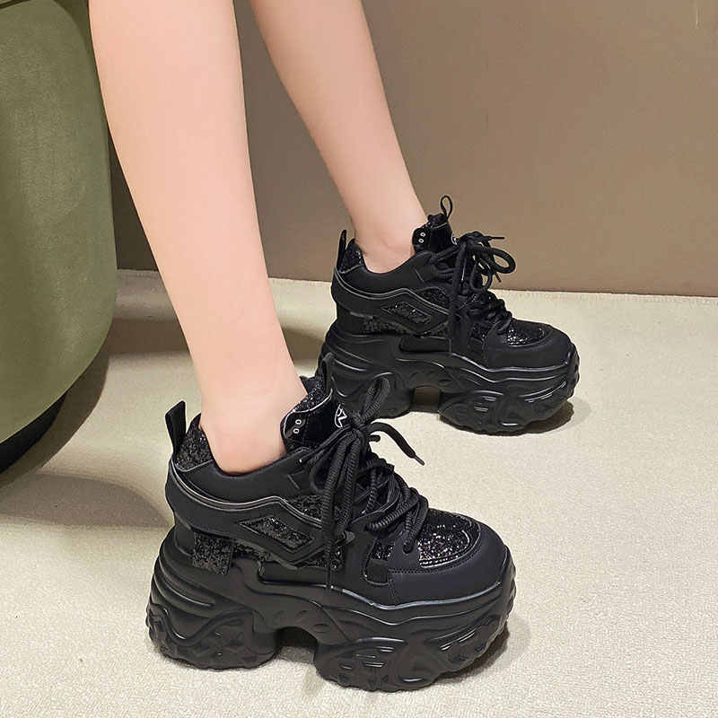 10cm Hidden Heel Platform Sequins Dad Shoes