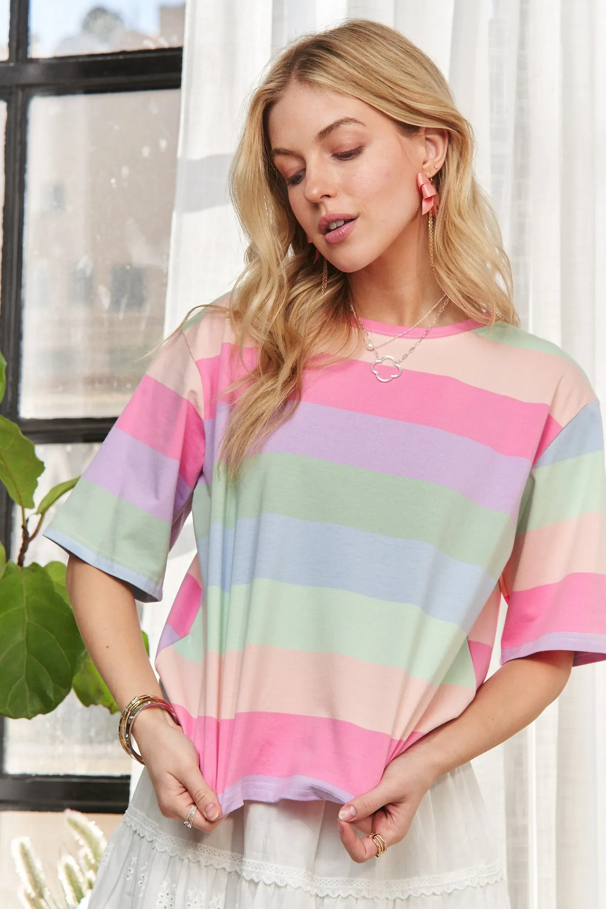 ADORA Multi Color Stripe Casual Top