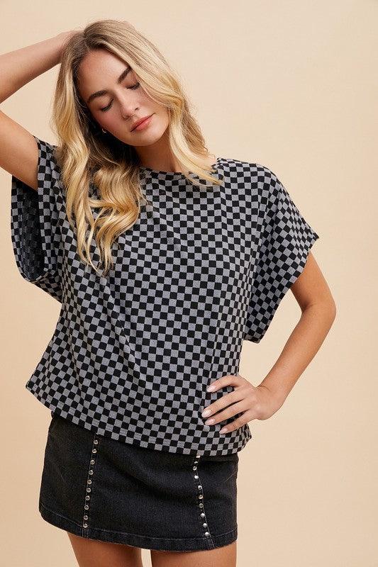 Annie Wear Checkered Round Neck Short Sleeve T-Shirt
