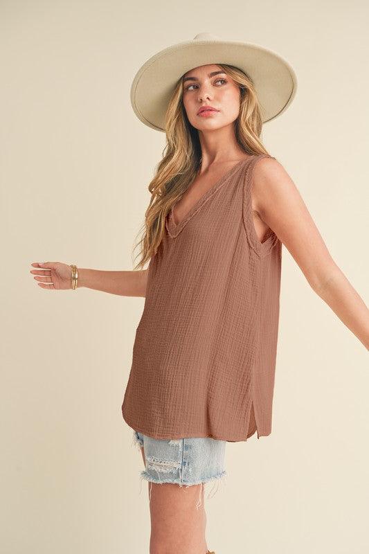 Aemi + Co V-Neck Wide Strap Tank Top
