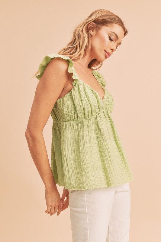 Aemi + Co Sweetheart Neck Ruffled Strap Top
