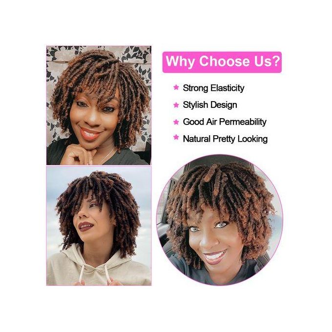 6" Short Dreadlock Wig | Curly Twisted Braid | Heat Resistant Synthetic Wig | Black & Brown