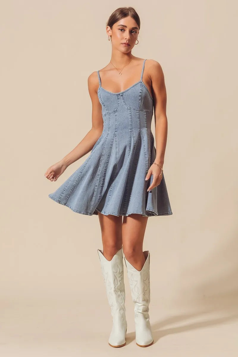 A Line Fit and Flare Denim Mini Dress
