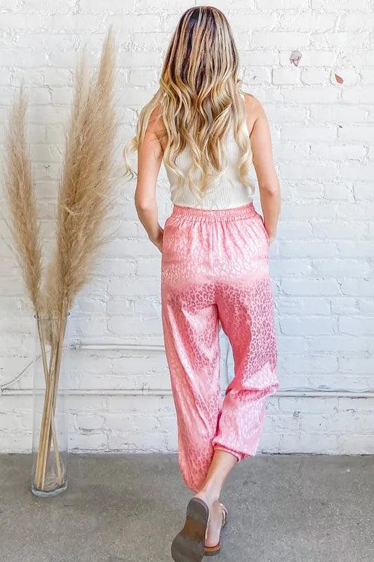 And The Why Satin Leopard Print Joggers