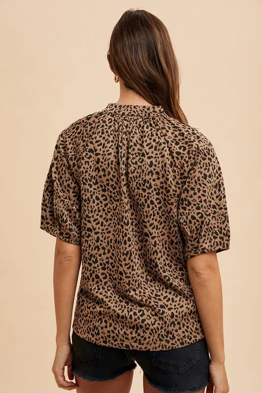 Annie Wear Animal Print Knit Volume Sleeve Blouse