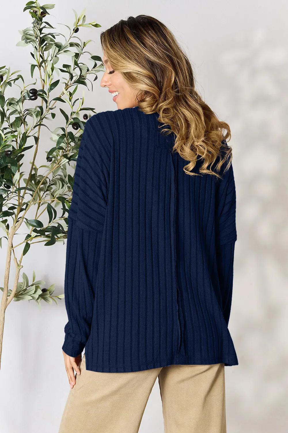 Basic Bae Ribbed Round Neck Slit Knit Top