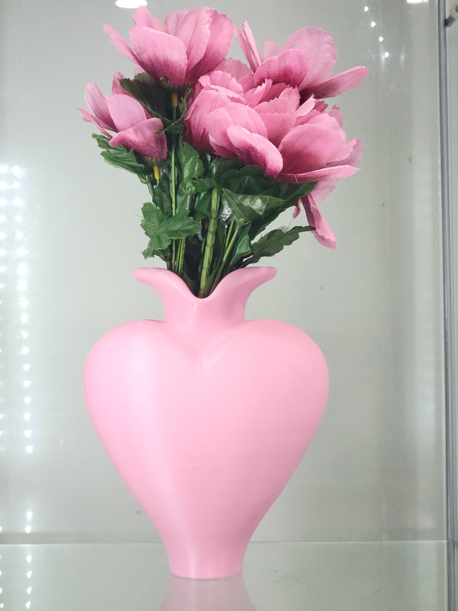 3D Printed Pink Heart Vase & Brush Holder - Floral Decor & Organizer