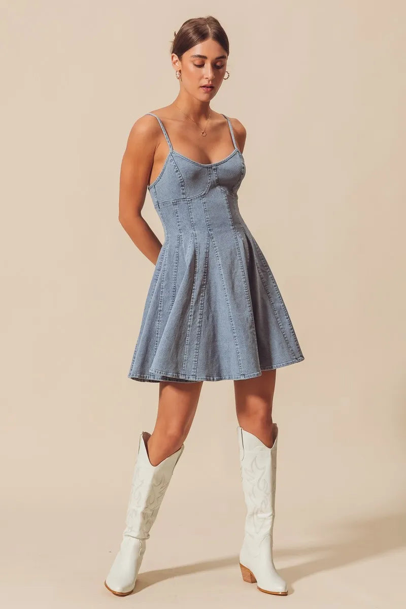 A Line Fit and Flare Denim Mini Dress
