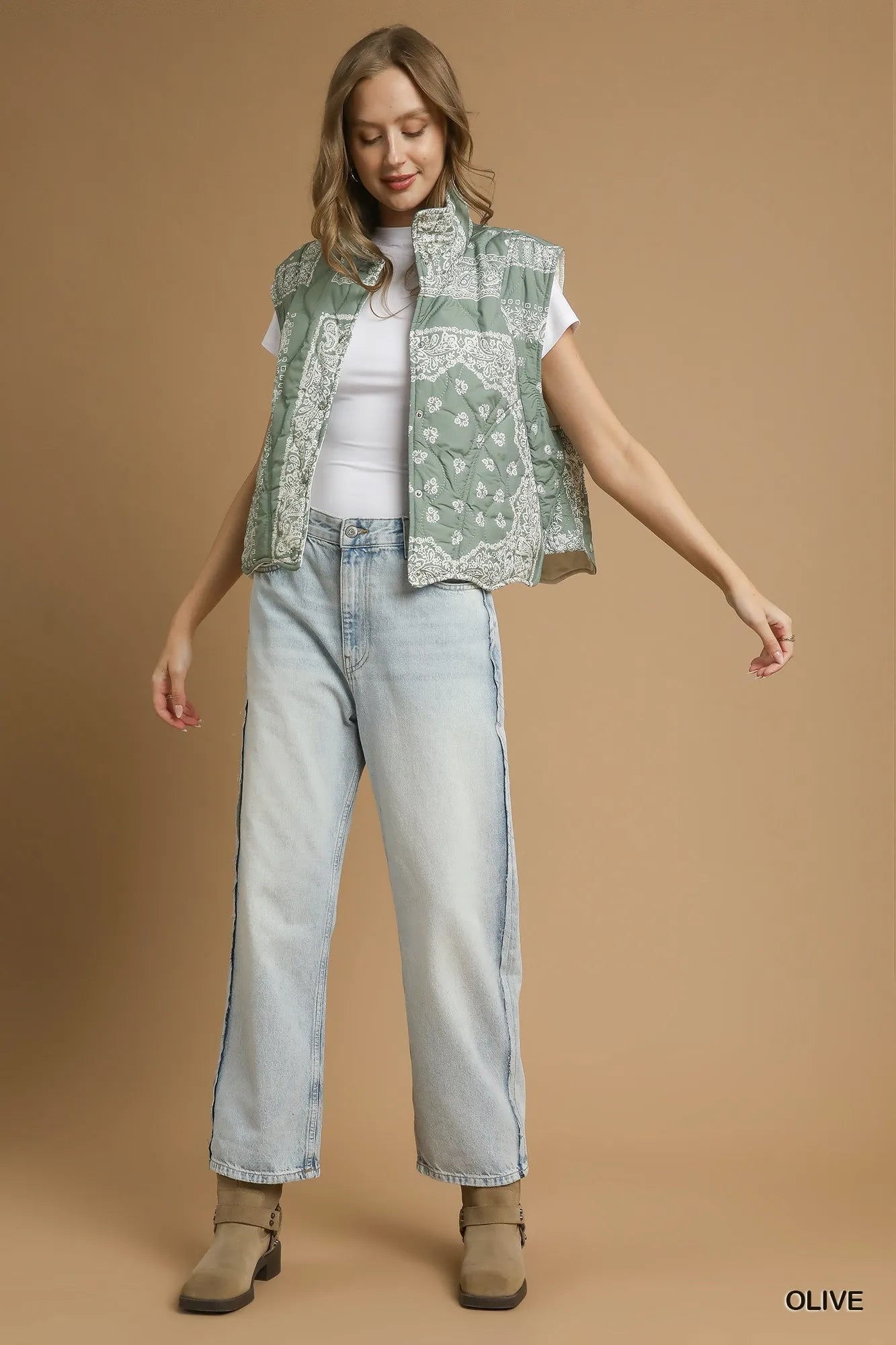 Bandana Print Quilted Puffer Vest