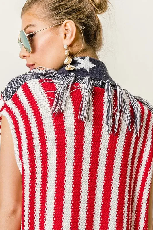 American Flag Fringe Edged Sweater Vest