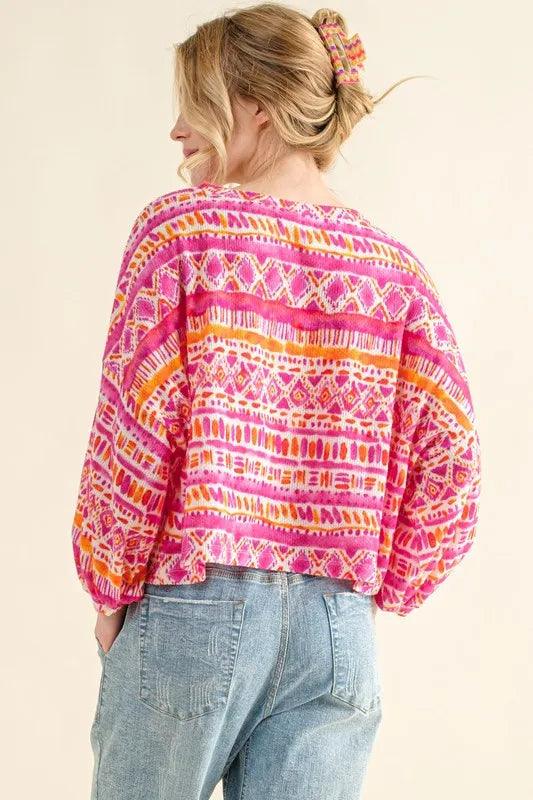 And The Why Cozy Textured Printed Casual Top