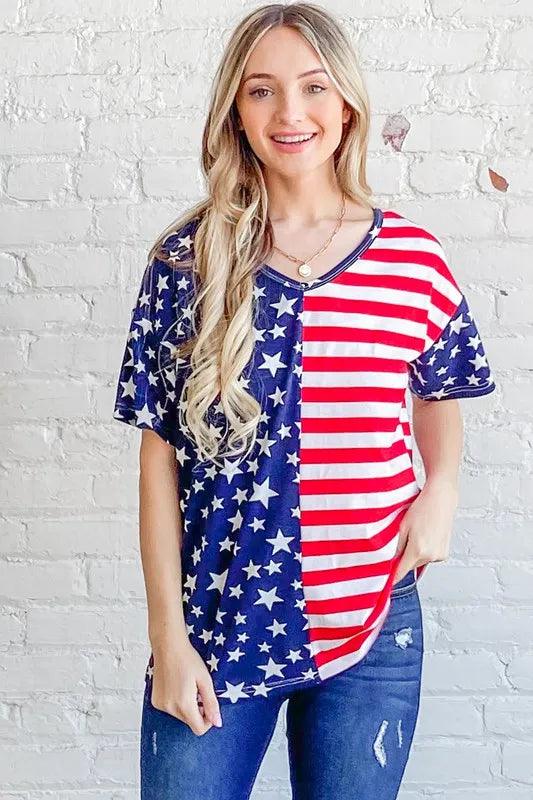 And The Why American Flag Short Sleeve Top