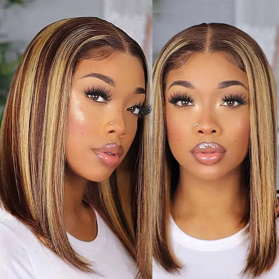 4-27 Highlight | 4-30 Highlight | Human Hair | Bob | Straight | Lace Front | Human Hair | Brazilian Short Bob Human Hair Wigs