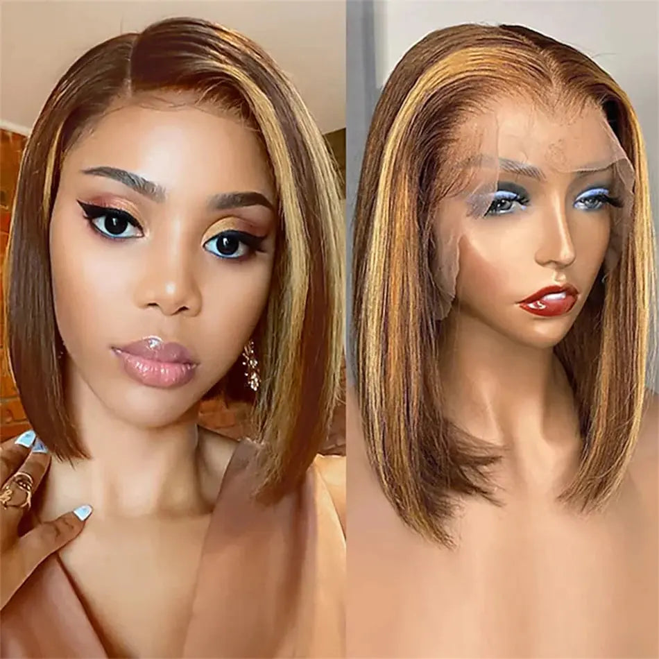 4-27 Highlight | 4-30 Highlight | Human Hair | Bob | Straight | Lace Front | Human Hair | Brazilian Short Bob Human Hair Wigs