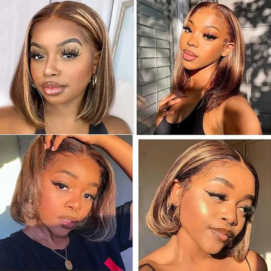 4-27 Highlight | 4-30 Highlight | Human Hair | Bob | Straight | Lace Front | Human Hair | Brazilian Short Bob Human Hair Wigs