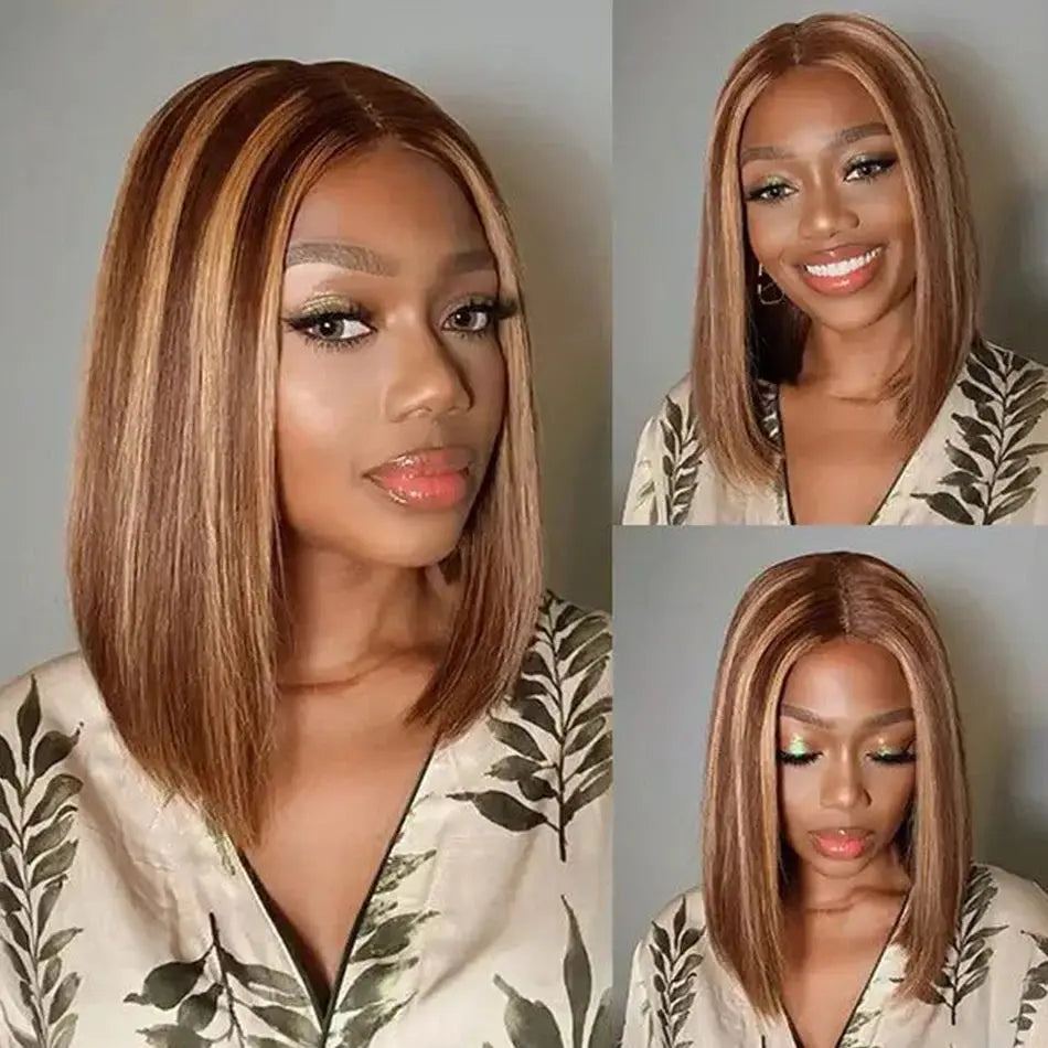 4-27 Highlight | 4-30 Highlight | Human Hair | Bob | Straight | Lace Front | Human Hair | Brazilian Short Bob Human Hair Wigs