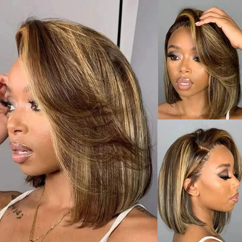 4-27 Highlight | 4-30 Highlight | Human Hair | Bob | Straight | Lace Front | Human Hair | Brazilian Short Bob Human Hair Wigs