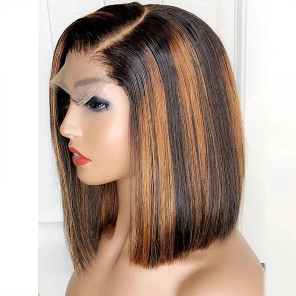 4-27 Highlight | 4-30 Highlight | Human Hair | Bob | Straight | Lace Front | Human Hair | Brazilian Short Bob Human Hair Wigs