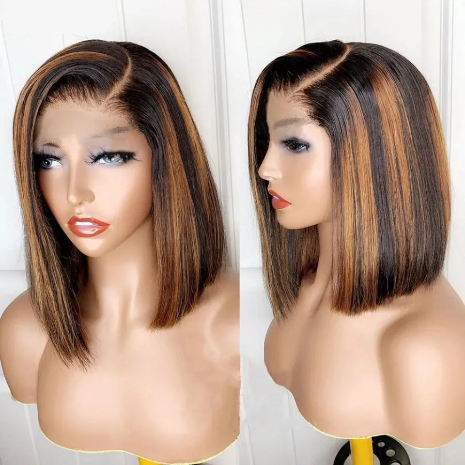 4-27 Highlight | 4-30 Highlight | Human Hair | Bob | Straight | Lace Front | Human Hair | Brazilian Short Bob Human Hair Wigs