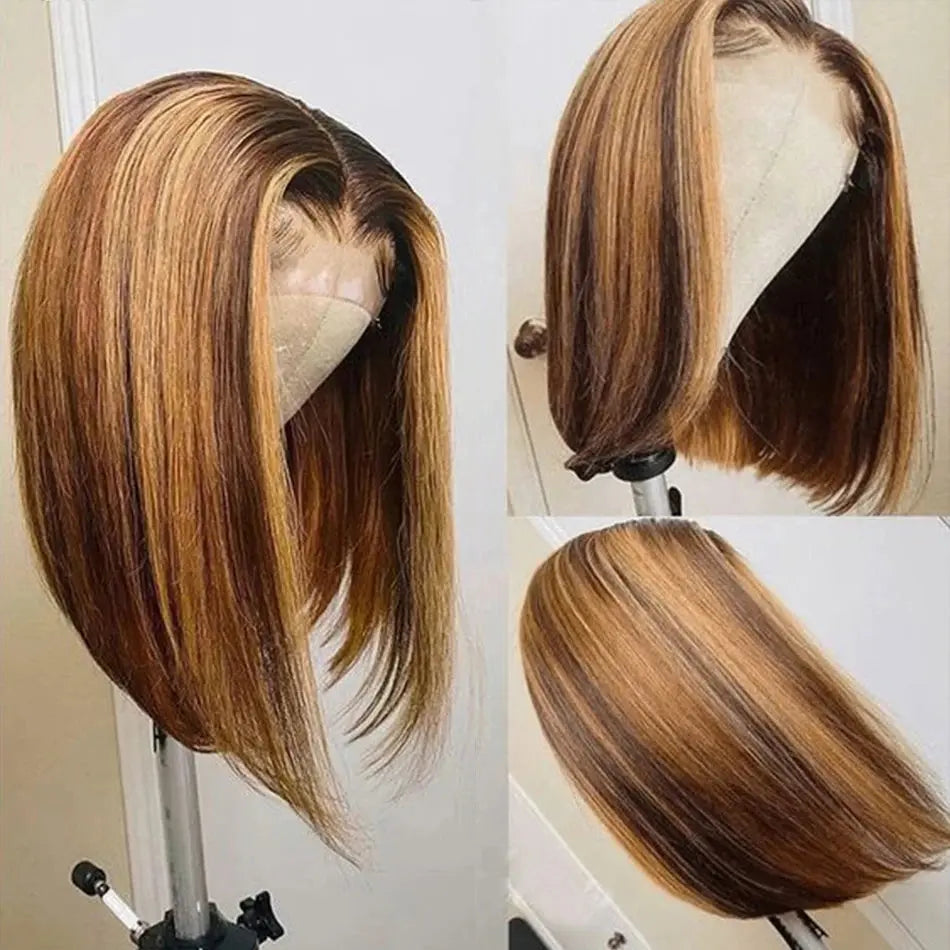 4-27 Highlight | 4-30 Highlight | Human Hair | Bob | Straight | Lace Front | Human Hair | Brazilian Short Bob Human Hair Wigs