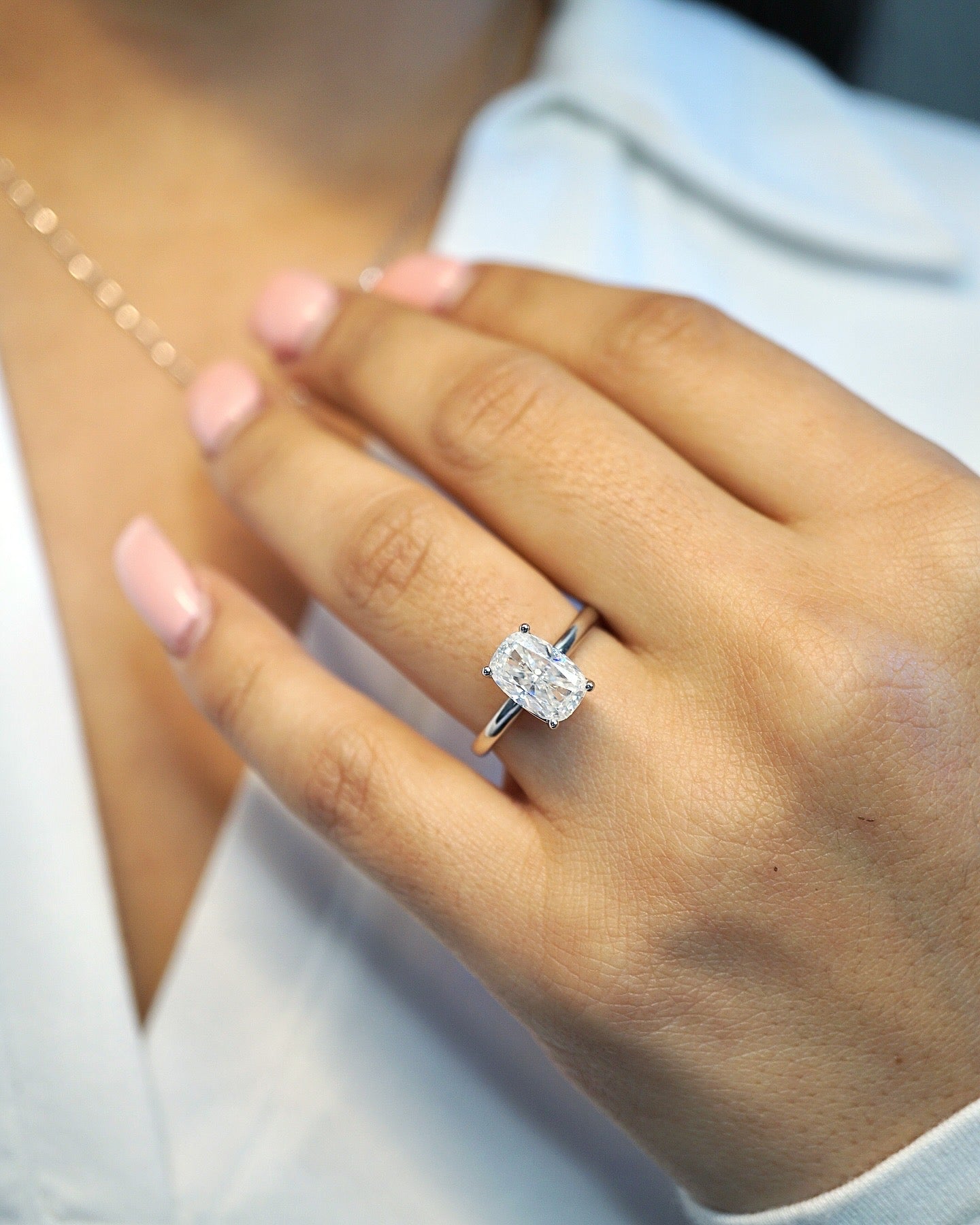 2.5ct Elongated Cushion Cut Solitaire Moissanite Engagement Ring