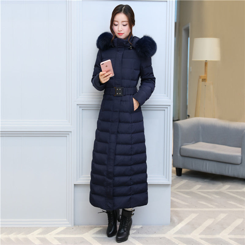 Belt super long down jacket
