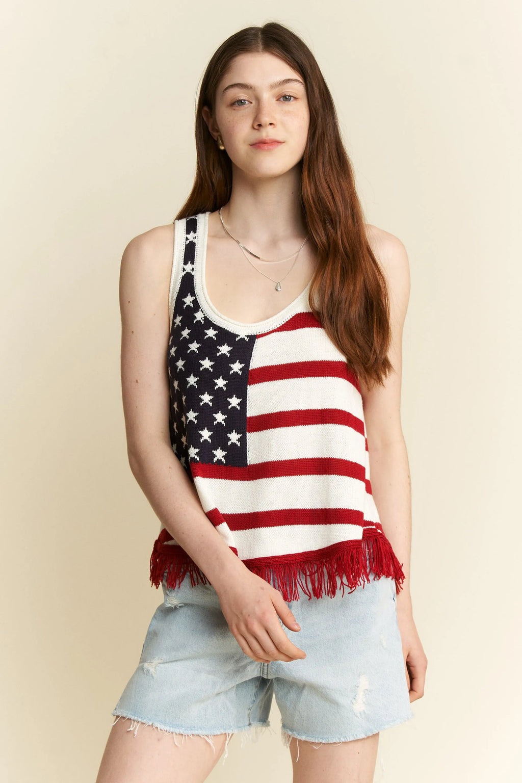 American Flag Fringe Tank Top Plus Size