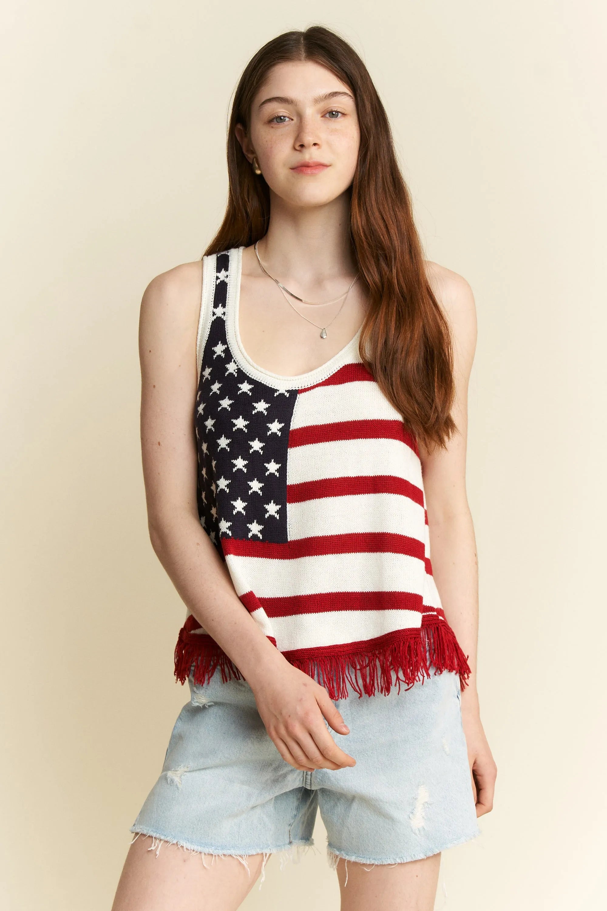 American Flag Fringe Tank Top Plus Size
