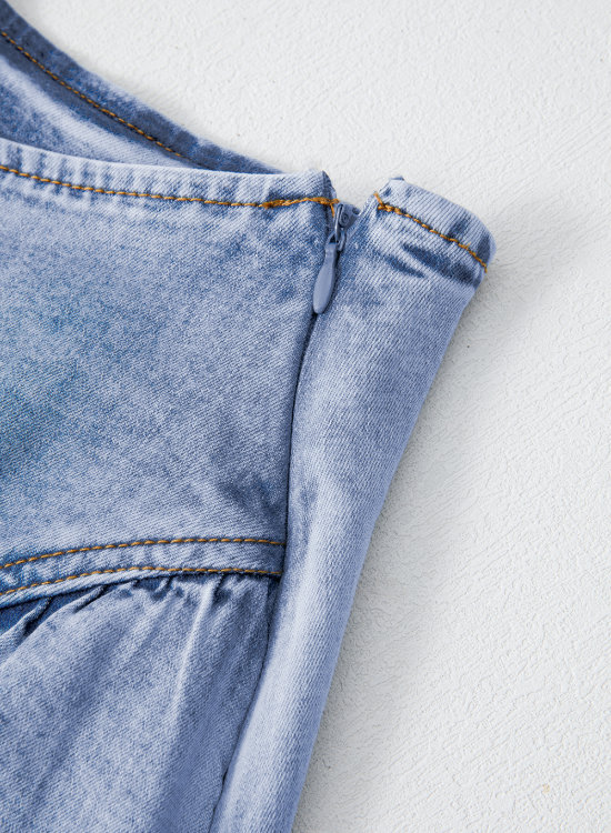 Asymmetric Ruffle Overlay Denim Mini Skirt