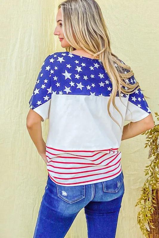 And The Why American Flag Print Tie Knot Front Casual Top