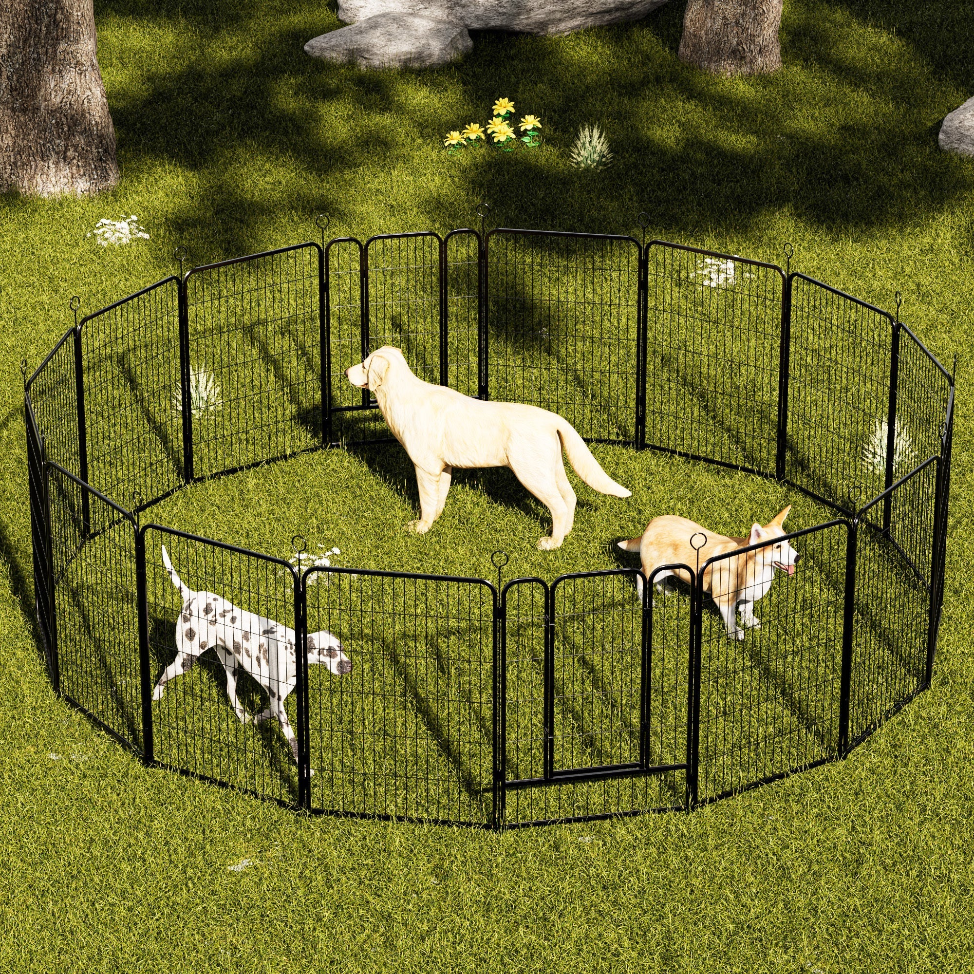 16 Panels Heavy Duty Metal Playpen with Self-Locking Gate, Extra Tall 40' Dog Fence Pet Exercise Pen for Outdoor and Indoor-Easy Setup Exercise Pen for Large Dogs