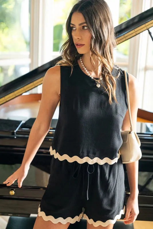 Annie Wear Ric Rac Trim Detailed Top & Shorts Set