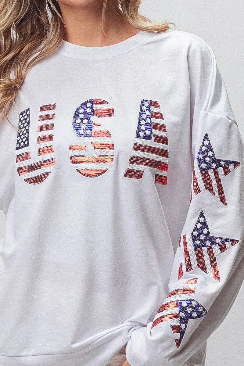 American Flag USA and Star Sequin Sweatshirt