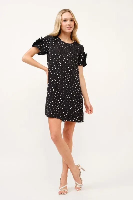 And The Why Embellished Sleeve Polka Dots Shift Dress