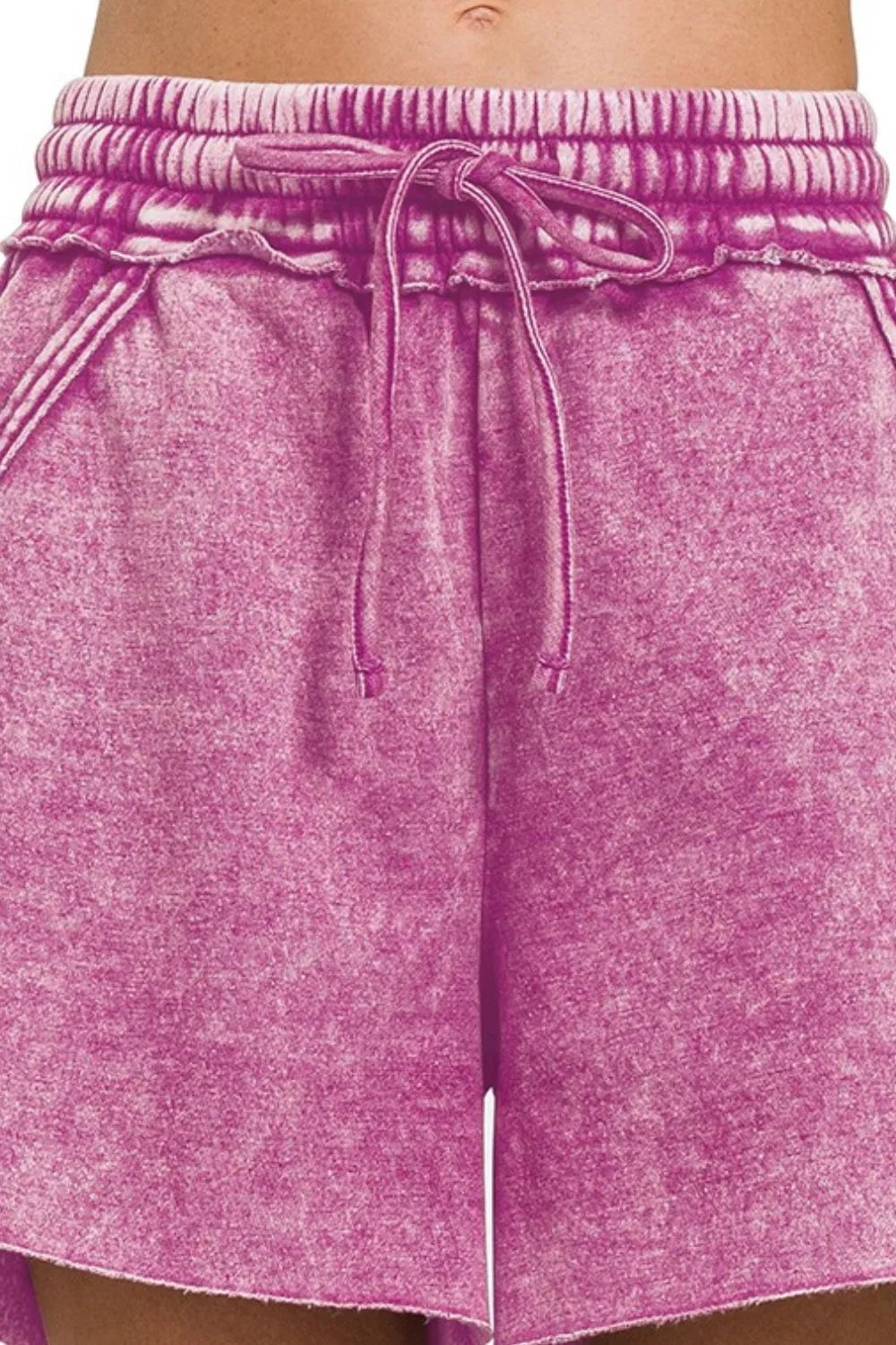 Acid Wash Fleece Drawstring Shorts With Pockets