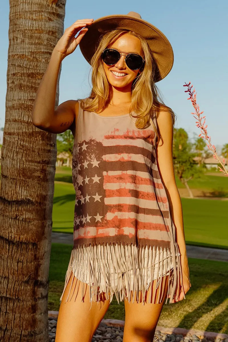 American Flag Print Knit Sleeveless Top
