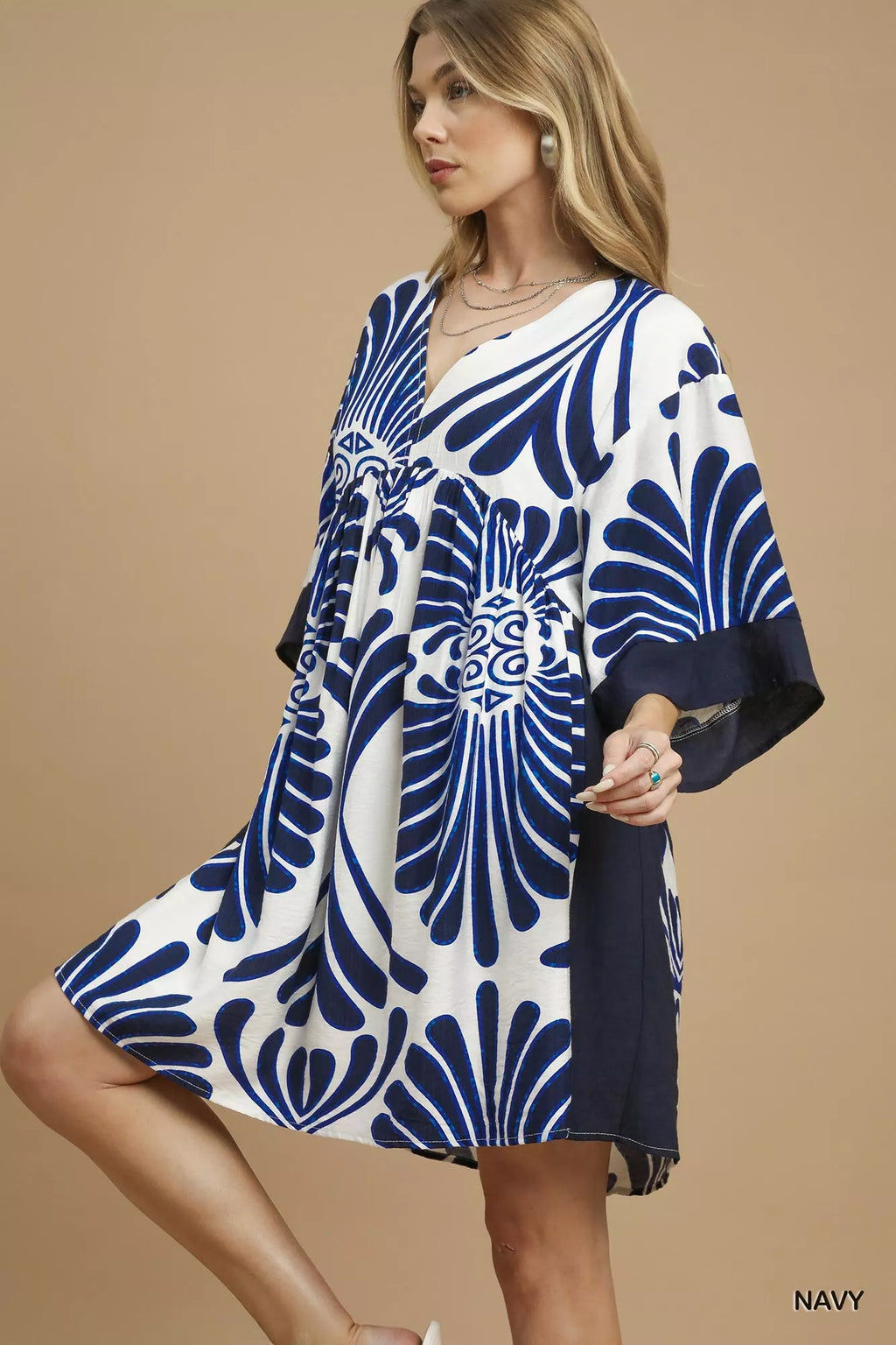 Abstract Print Kimono Sleeve Mini Dress