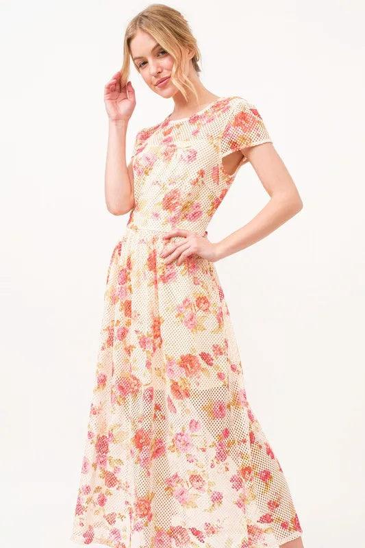 And The Why Fish-Net Floral Printed Midi Dress