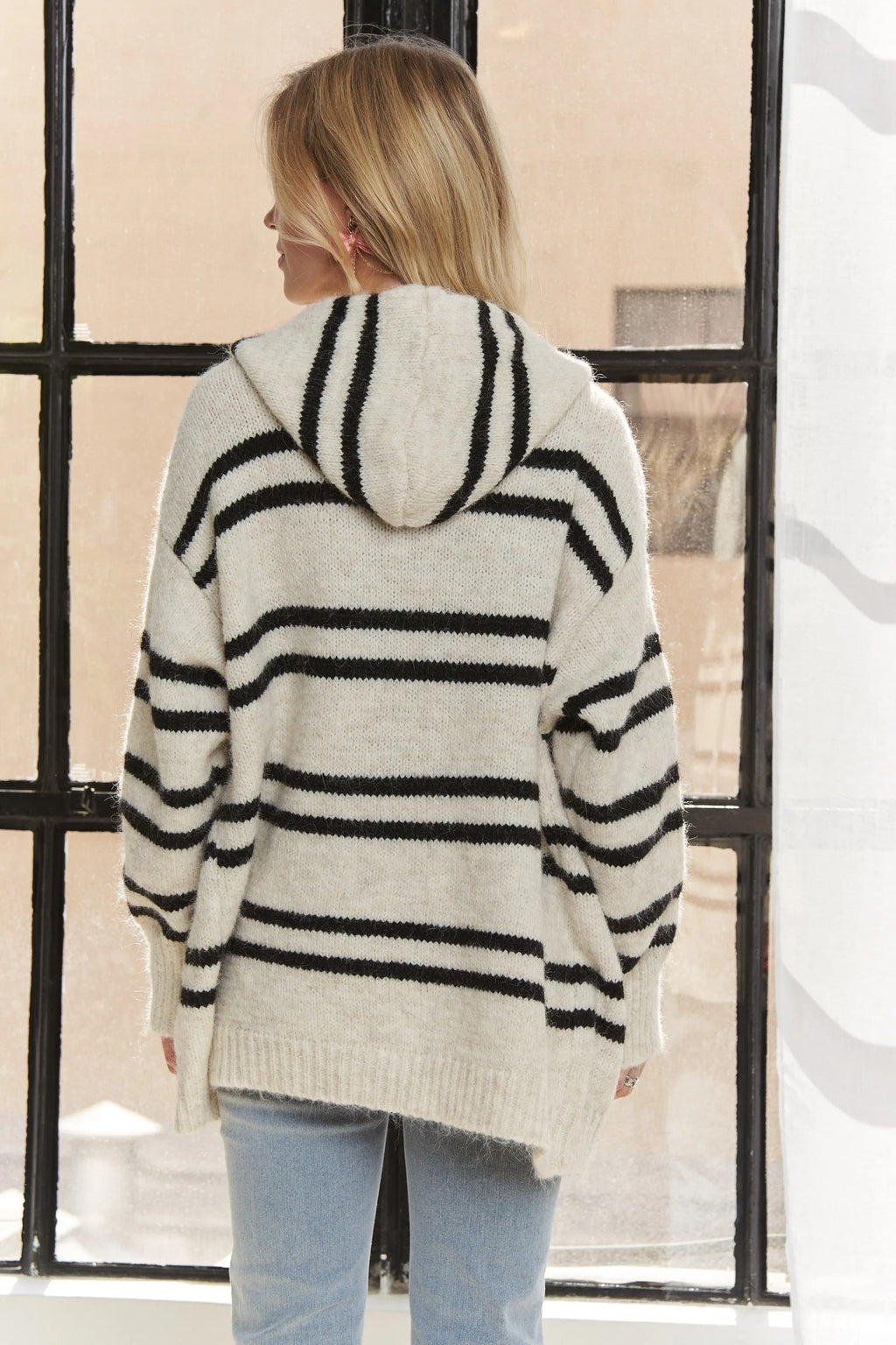 ADORA Horizontal Stripes Hoodie Cardigan
